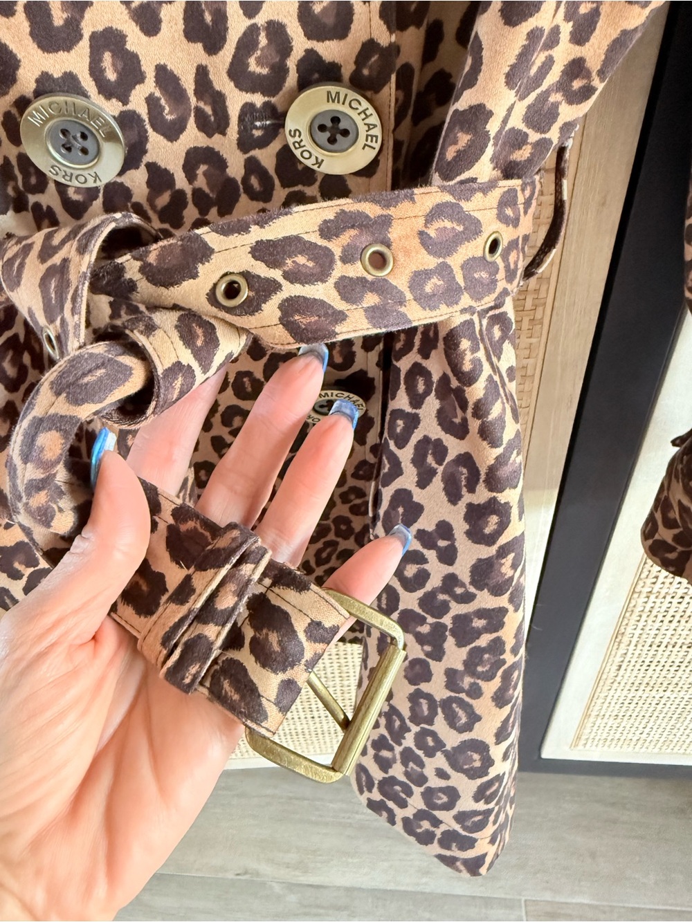 Michael Kors Leopard Print Double-Breasted Belted Trench - Brown/Black - Picture 8 of 13